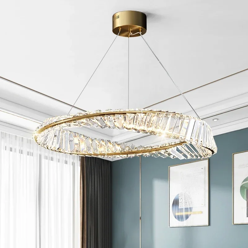 Duplex todo o cobre lustre de cristal sala estar minimalista sala jantar nordic villa atmosfera circular quarto lustres