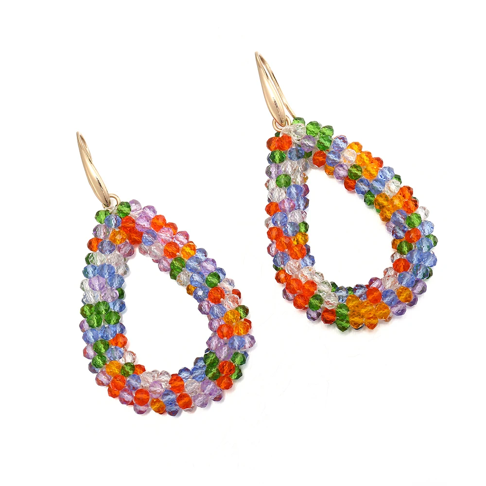 INKDEW Mischfarbe Große Tropfen Ohrringe Bunte Perle Handgemachte Threading Kristall Ohrringe für Frauen Geschenk Wasser Tropfen Schmuck EA004