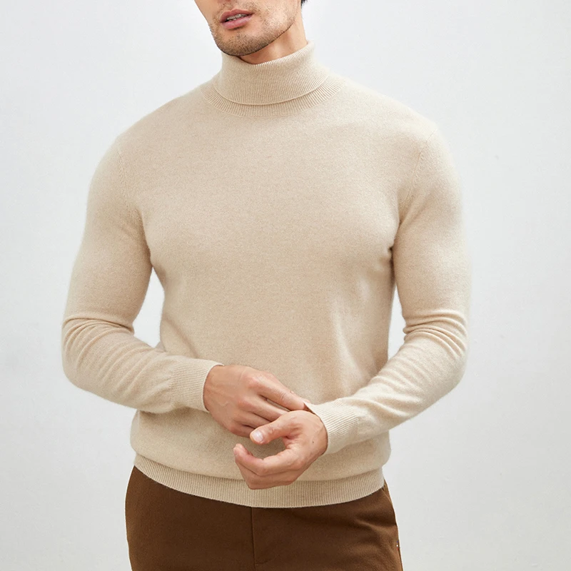 Autumn And Winter New 100% Cashmere Men's Semi-High Collar Business Casual Fashion Comfortable Knitted Pullover.