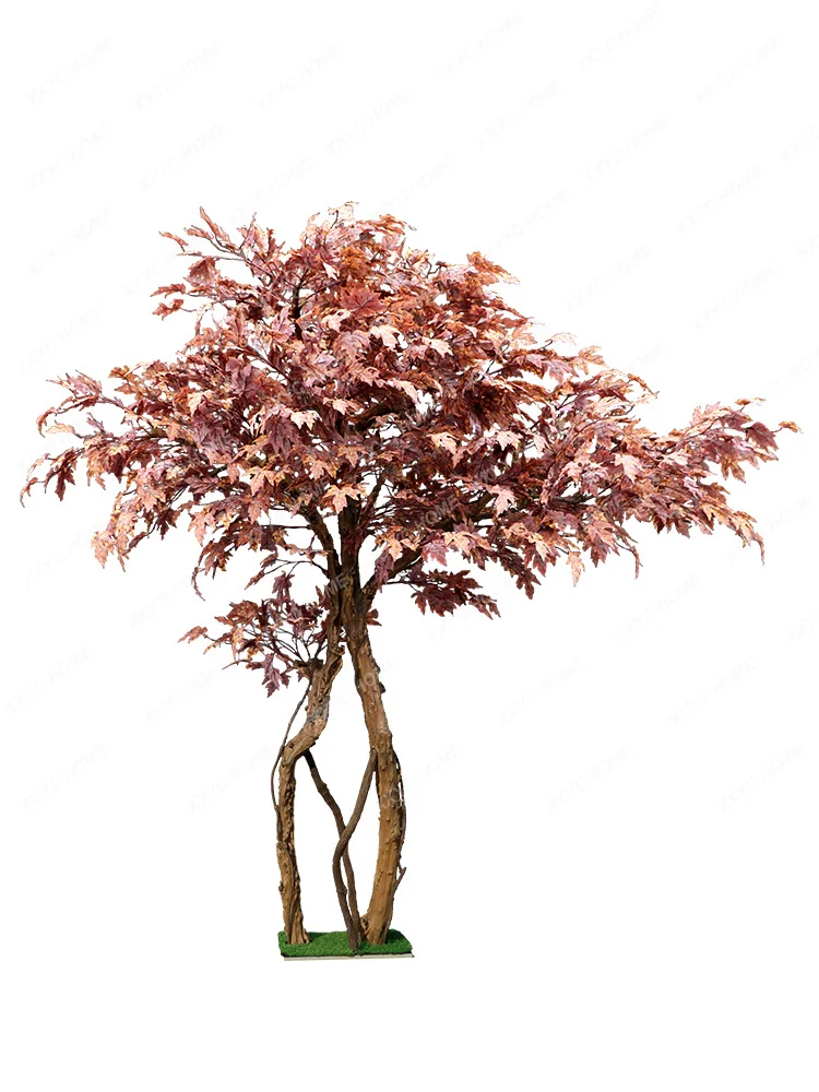 Solid Wood Imitative Tree Red Maple Chinese Large Floor Landscape Fake Trees Hotel Mall Modeling Decoration