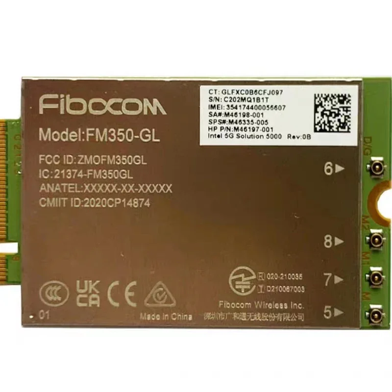 Fibocom FM350-GL 5G M.2 모듈, HP X360 830 840 850 G7 노트북용, 5G LTE WCDMA 4x4 MIMO GNSS 모듈