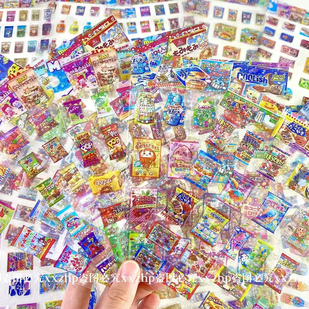 10Pcs Japanese Retro Early Style Snack Stickers Kawaii Scrapbook Journal Star Laser Flash Transparent Cut Film Decal DIY Deco