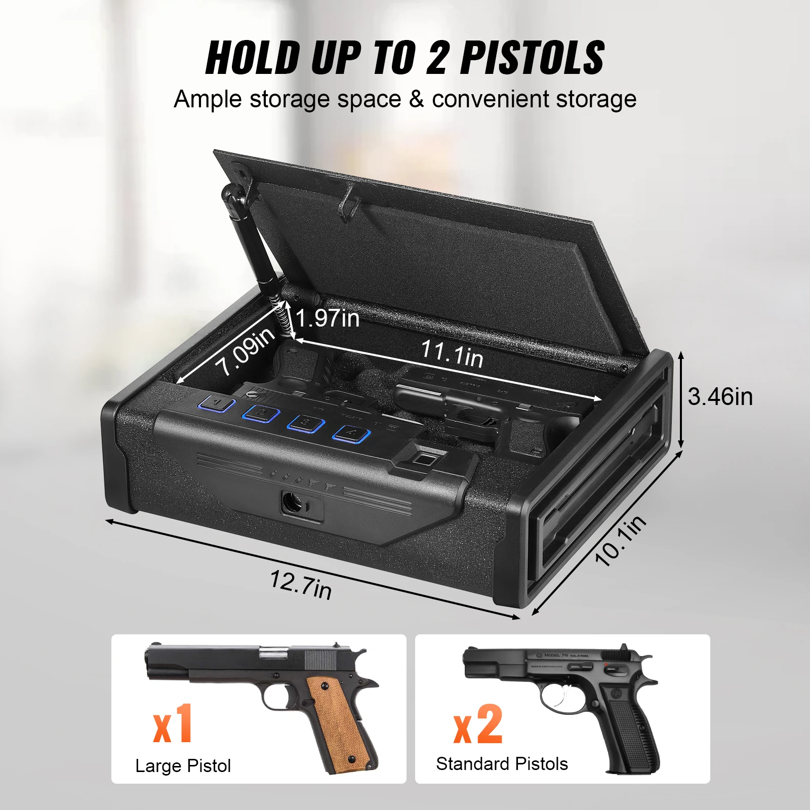 New! Gun Safe Q235 Steel Pistol Safe 3-Way Quick Access Firearm Case Gun Box Advanced Biometric Technology Travel Gun Safe