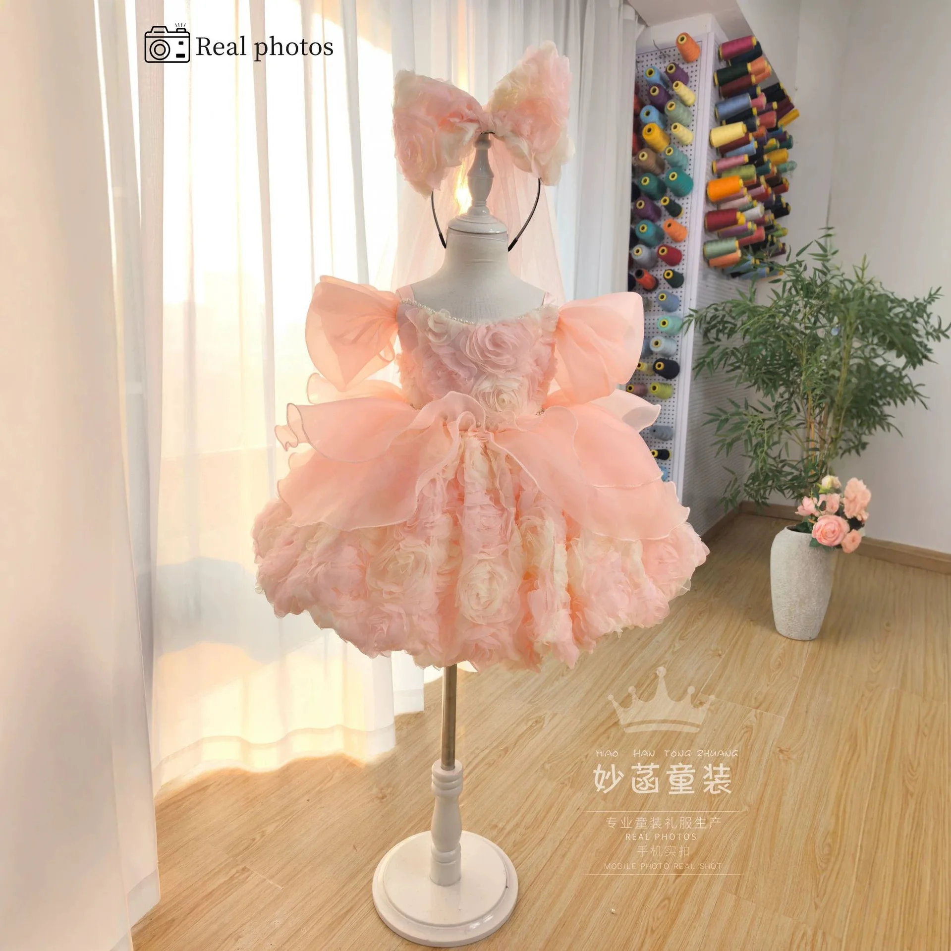 Children's Dress Princess Dress Girls' Sweet Fairy Cute Three-dimensional Flower Floral Dress Birthday Flower Girl Wedding Host
