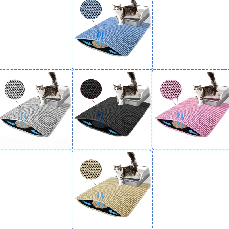 Image of Bunte Katzenstreu-Matte, Doppelschichtige Wasserdichte Haustiermatte, Rutschfeste Katzenstreu-Unterlage, Waschbare Bettmatte, Sauberheitsmatte für Haustiere