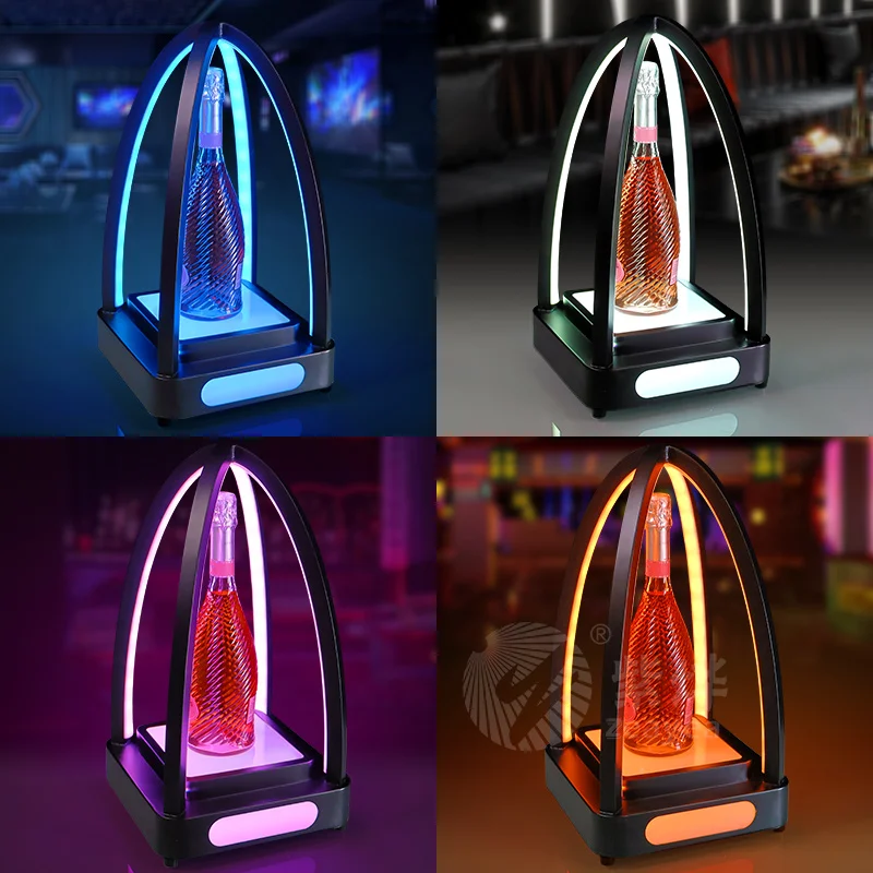 LED Charging Wine Bottle Holder Creative Colorful Light-Up Champagne Rack Laser Acrylic Display for Bar or Lounge