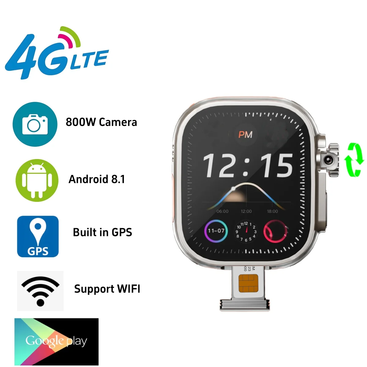 S9 Ultra 2 4G GPS WIFI Android Smart Watch With 8.0MP Rotating Camera 2.2 inch Amoled Sceen 64GB ROM Smartwatch DW99 PK DW98 HK9