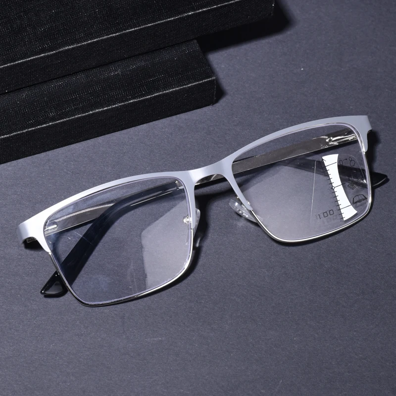 Double Color Gray Frame Progressive Multifocal Reading Glasse For Men Spring Hinge Legs Women Anti Blue Light Presbyopia +125
