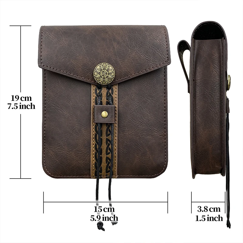 Unisex Medieval Retro Punk Money Pouch Bag Fanny Pack Belt Bag Costume Props Pu Leather Cosplay Square Bag Portable Coin Purse