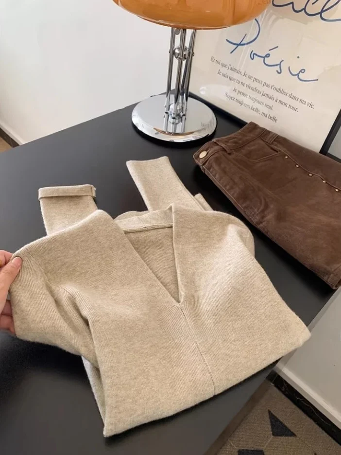 

Loose Fit V-Ne Long Sve Knitted Sweater Autumn Winter Oaeal Color Crew Ne Pullover Outerwear Base Layer Design Lazy ...