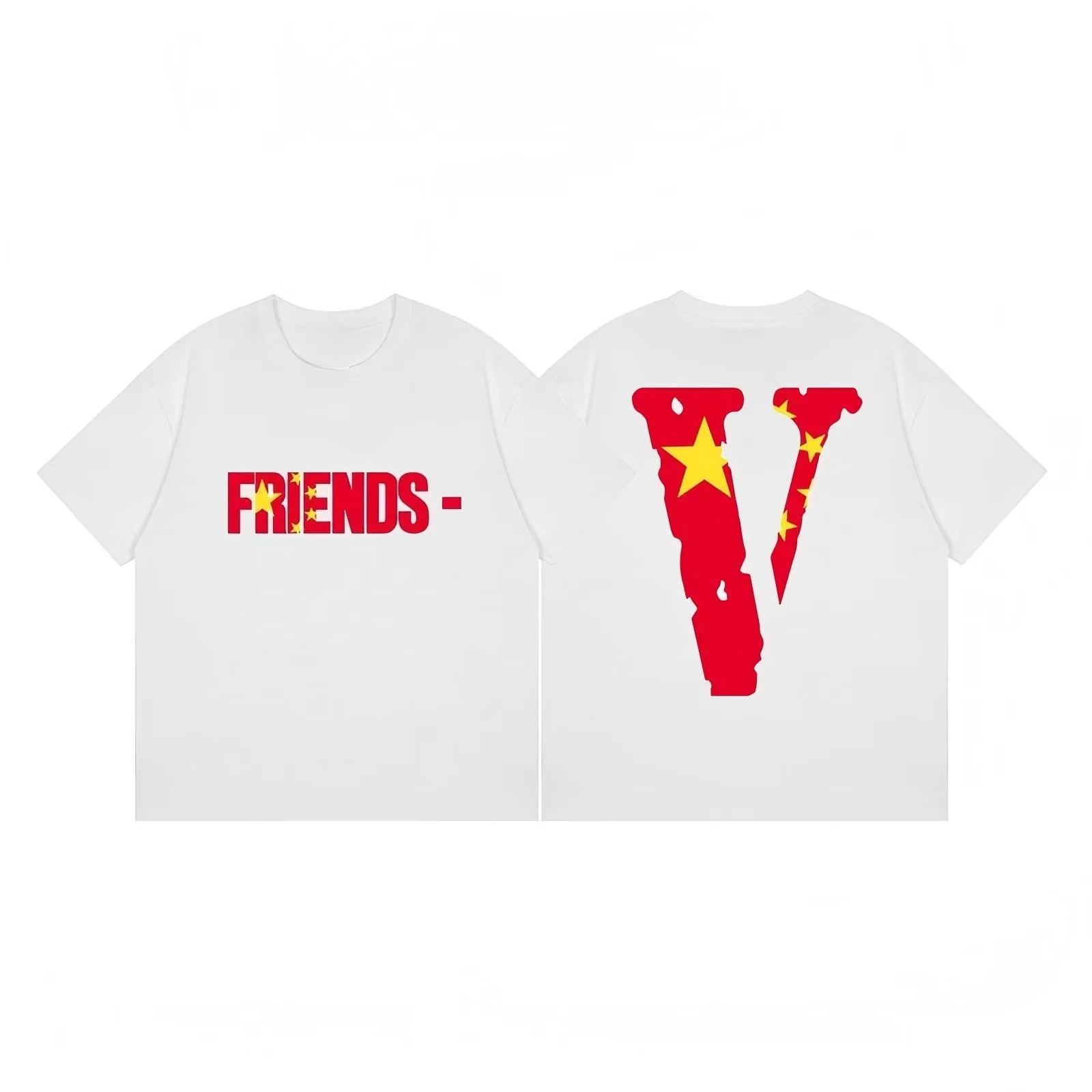 Vlone Friends Graphic Tee Vietnam Flag V Print Short Sleeve T Shirt, Streetwear Casual Top Gift for Vlone Fans Summer Top