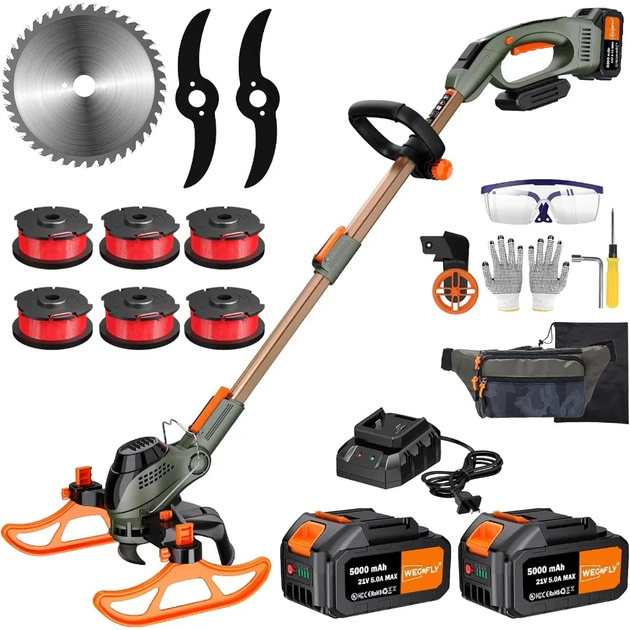 13-Inch Cordless String Trimmer with 2 x 21V 5.0Ah Batteries and Charger Multi-Function 4-in-1 Tool for Trimming Edging Lawn Mo