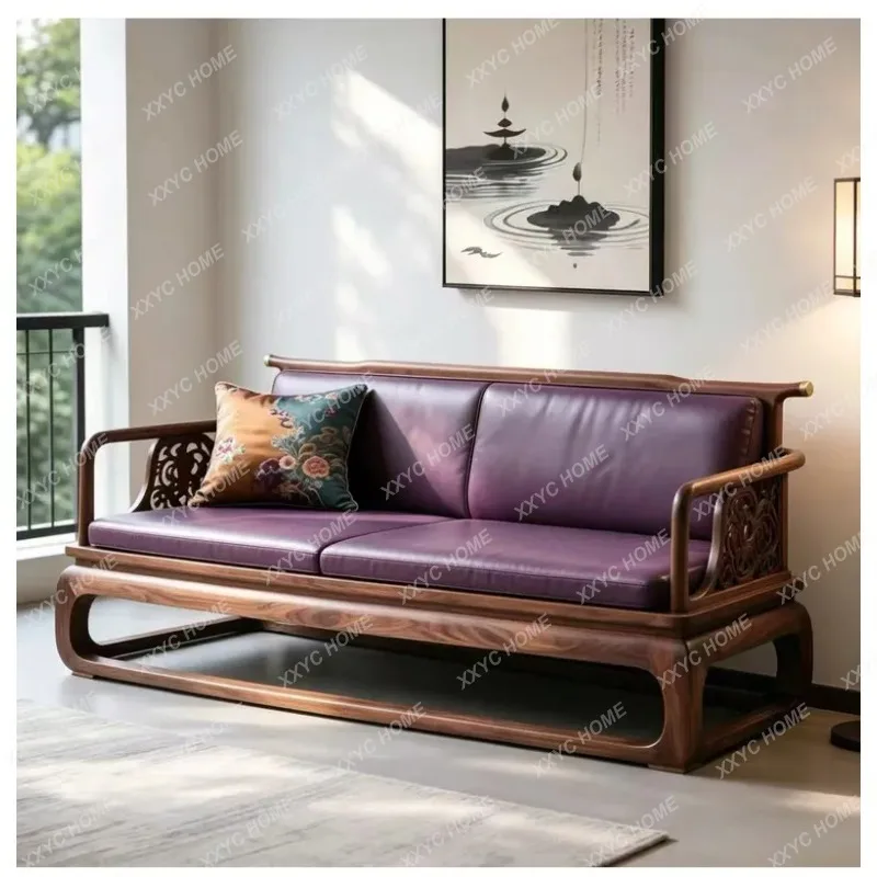 XX New Chinese-style  black walnut sofa Song-style aesthetics Zen-style hollow engraving straight row solid wood