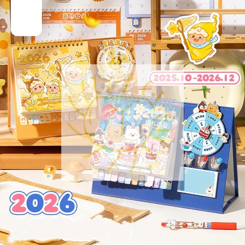 

2026 Desk Calendar Multifunctional 3D Rotating Desktop Cartoon Horse Year Planner Tracker For Kids Women Office Table Decor Gift