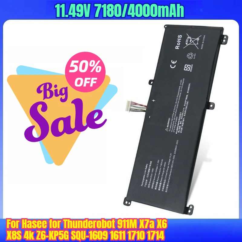 

11.49V 7180/4000mAh Laptop Batteries for Hasee for Thunderobot 911M X7a X6 X8S 4k Z6-KP5G SQU-1609 1611 1710 1714