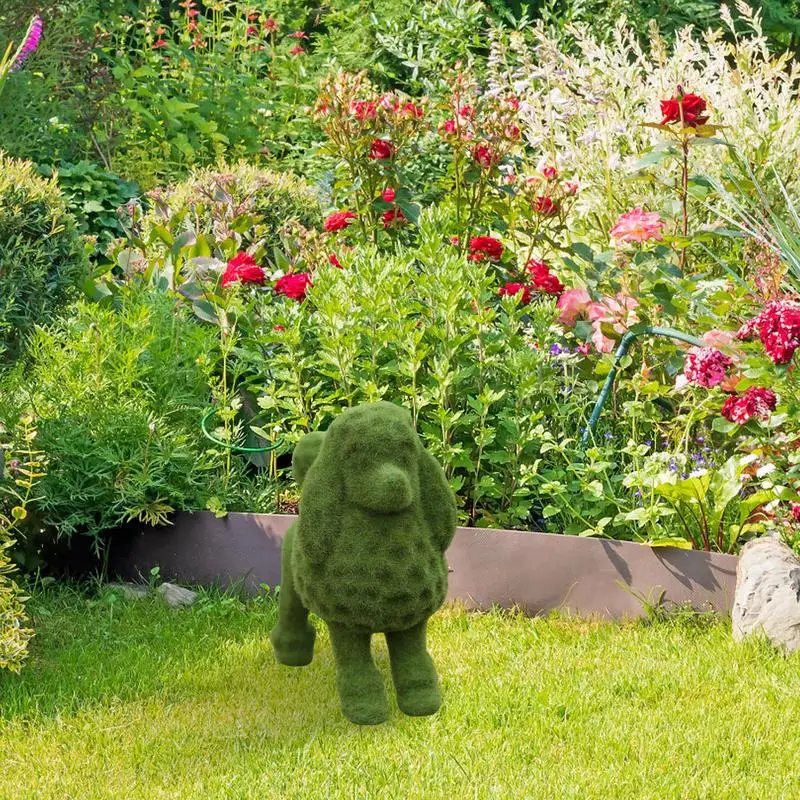 Flocked Dog Statue Resin Flocked Poodle Garden Outdoor Statue Green Sculpture Collectible Figurine For Home Patio Backyard Yard