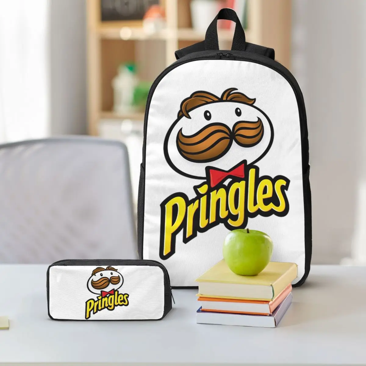 Potato Crisps Chips Pringles Print Backpack Boys Girls BookBag School Bag Shoulder Bags 3ps Insulated Lunch Bag Pencil Case