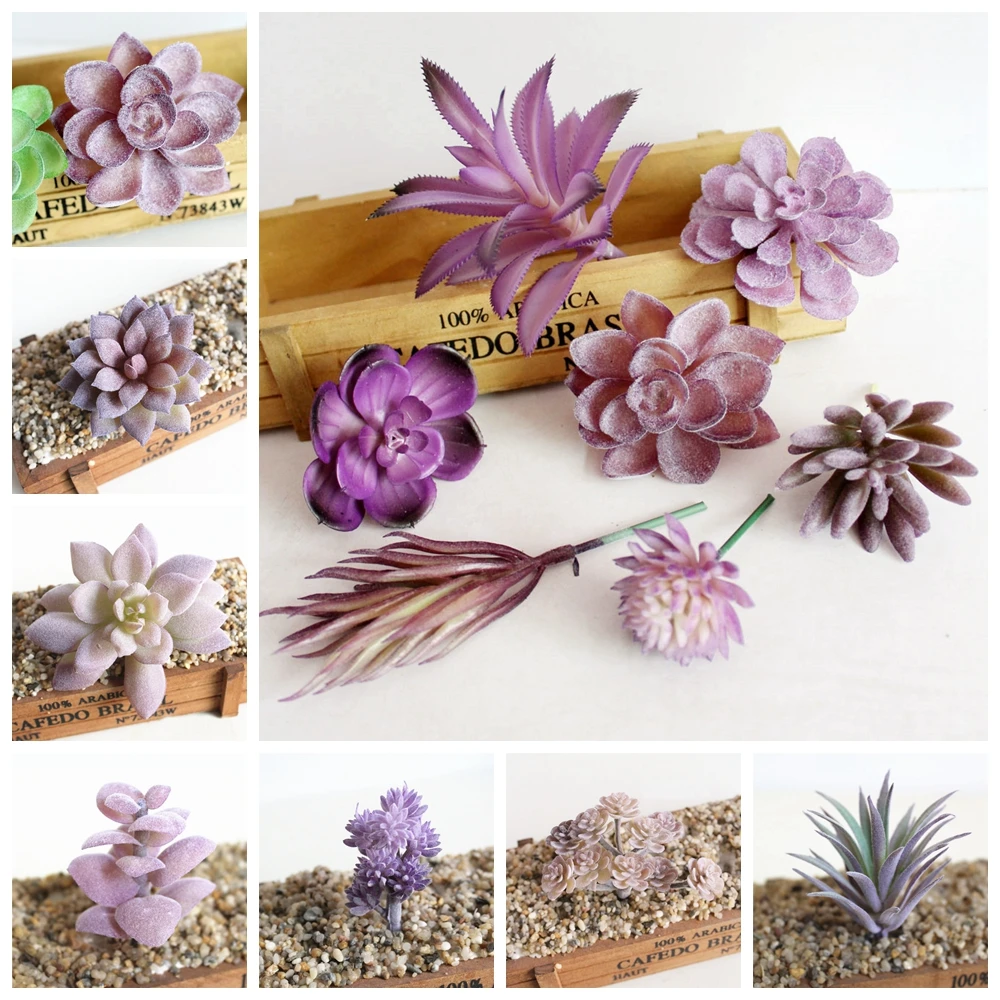 39Styles Purple Flocked Artificial Succulents Plants Home Bedroom Living Room Bathroom Christmas Party Decor Fake Plants Bonsai