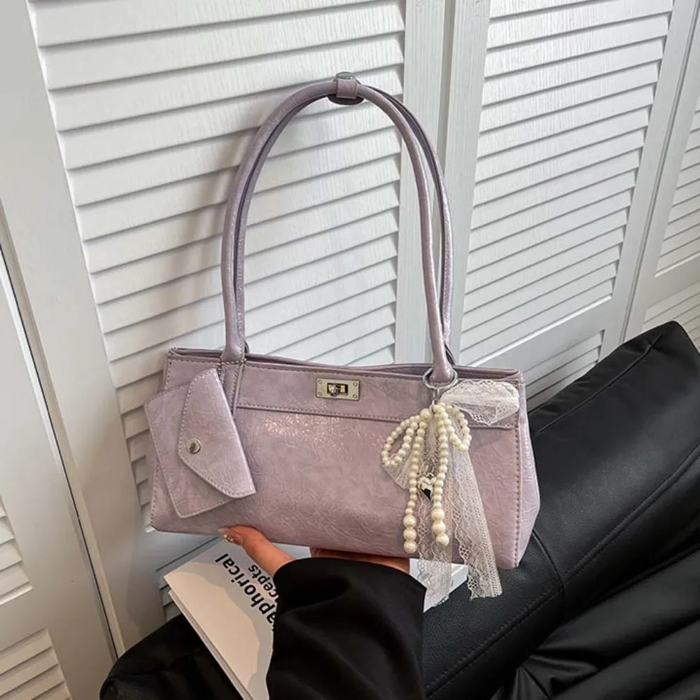 

Портативная милая французская сумка с бантом и лентой, кружевная сумка из искусственной кожи, подвесная сумка Y2K, текстурированные сумки для подмышек, школьные сумки