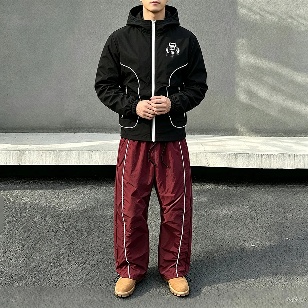 Men 2 Piece Tracksuit Gorilla Dumbbell Print Zip Up Hooded Jacket Drawstring Hem Pants Sportswear Set For Running Streetwear view 4