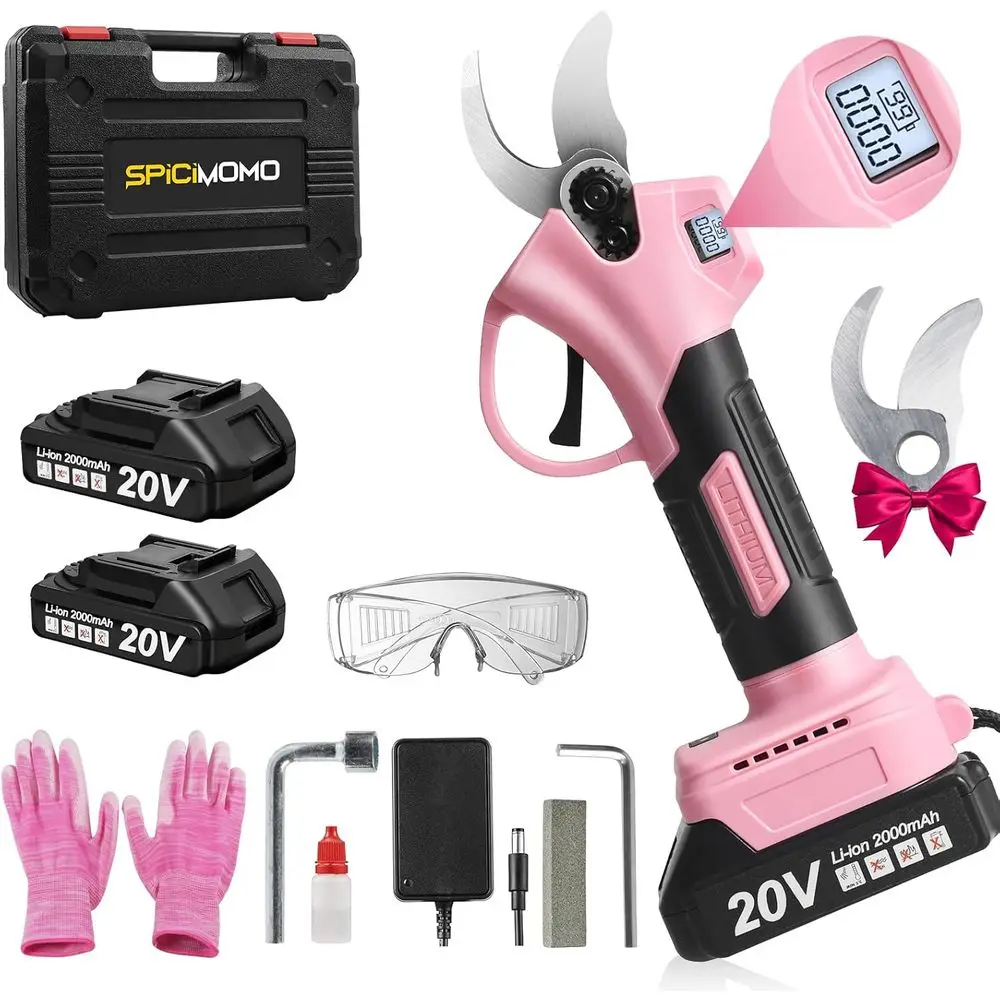 

Electric Pruning Shears Cordless Brushless - Professional Battery Powered Pink Pruner, 2 Batteries & Replaceable Blades, Toolbox
