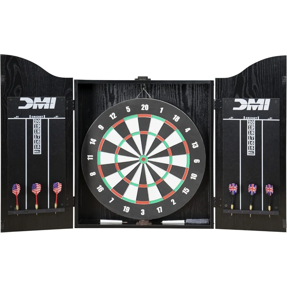 Recreational Dartboard Cabinet Set - Includes Dartboard, Two Dart Sets, and Traditional Chalk Scoring