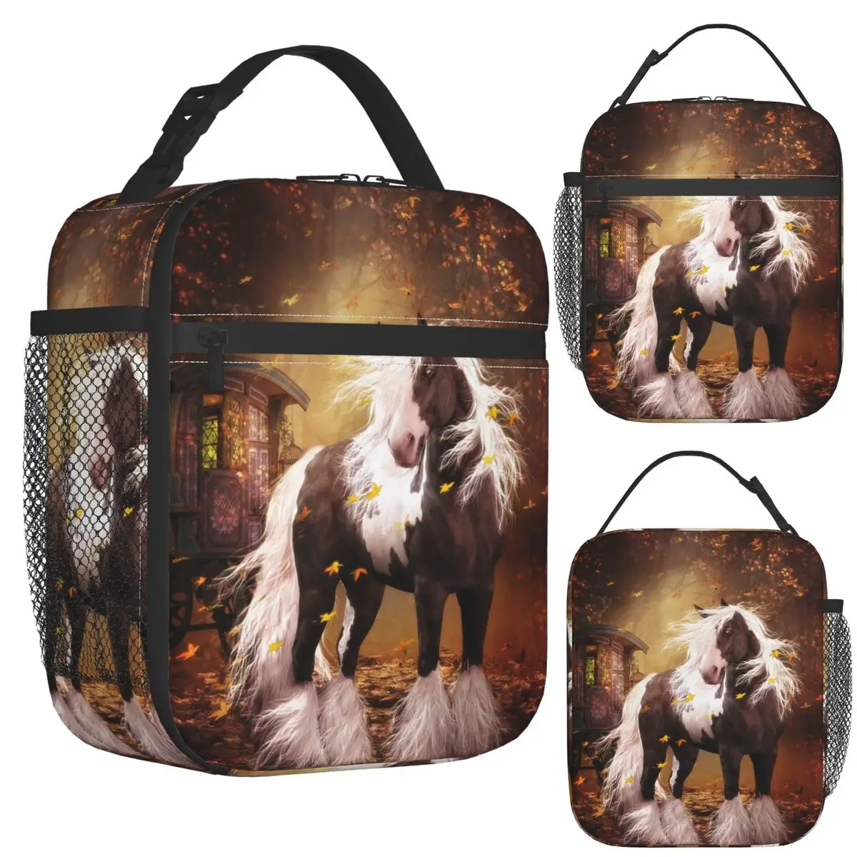 

Brown Horse Herd Running Galloping Animal Lovers Humor Insulated Lunch Bag for School Storage Food Boxes Thermal Lunch Box Tote