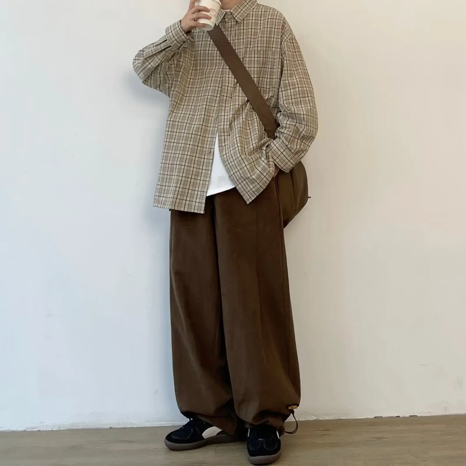 Spring New Japanese Harajuku Checkered Men's Shirt Vintage Casual Loose Shirt For Men Y2k Korean Streetwear Men Clothing