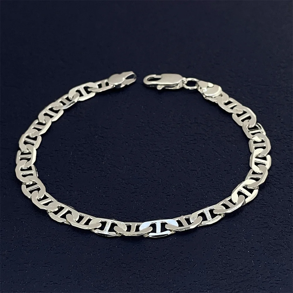 

Wholesale 925 Sterling Silver 6MM Side Shape Bracelet For Men And Women Noble Wedding Party Gift 20CM 8inch