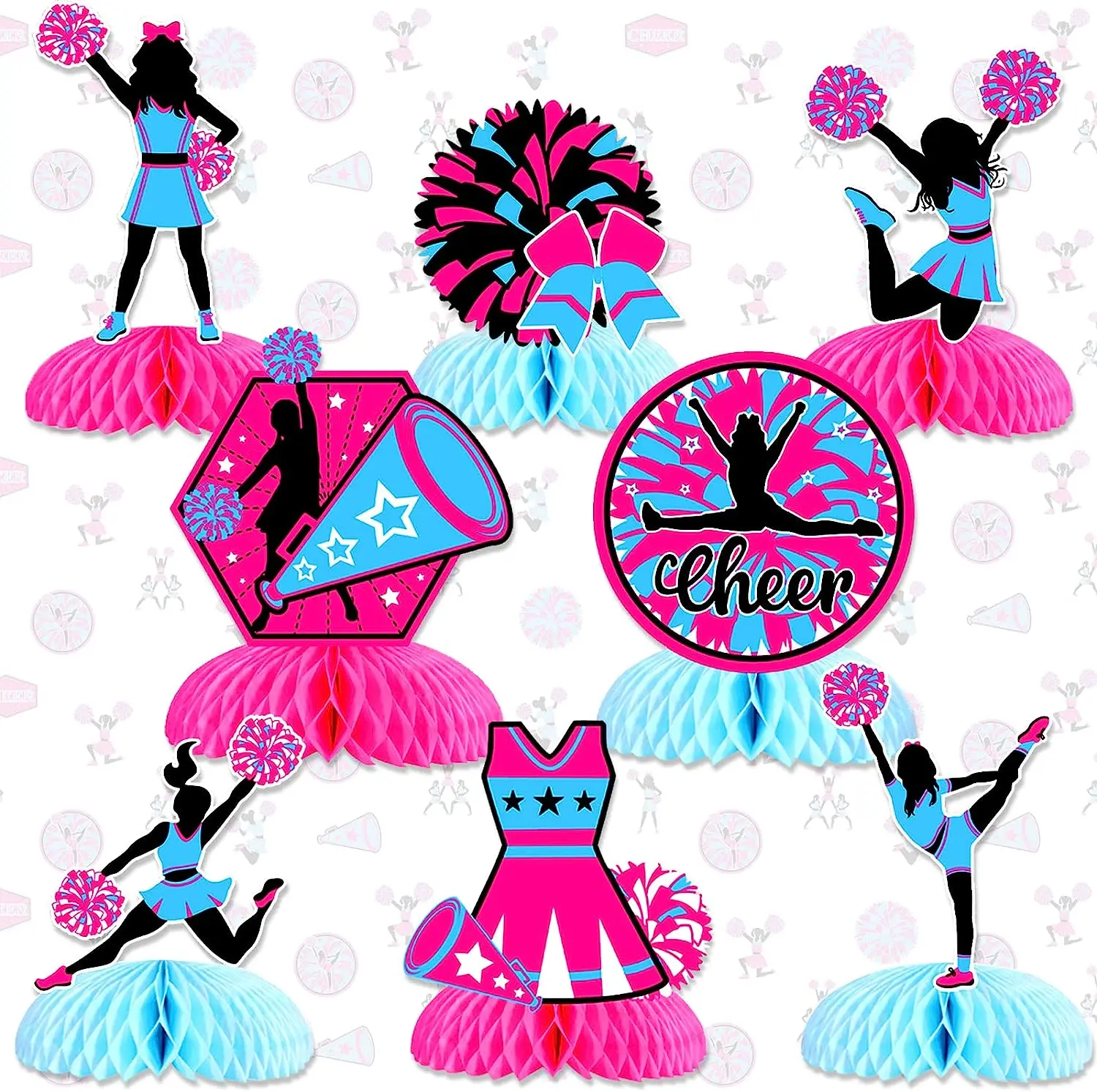 

8 Pieces Cheerleading Honeycomb Centerpieces Hot Pink Blue Cheerleading Themed Party Decorations Cheerleader Table Decor