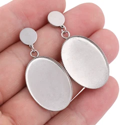 10pcs Stainless Steel Fit 18x25mm Oval Cabochon Earring Base Setting Blanks Diy Post Earring Making Findings