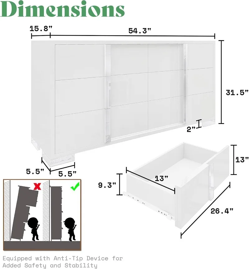 AMERLIFE 3-Piece Bedroom Set with 6-Drawer Dresser & 2 Nightstands
