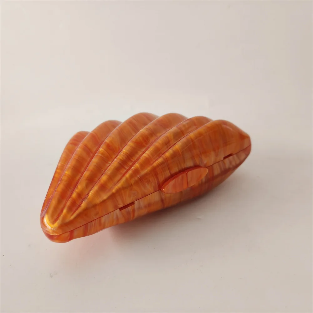 Pearl Bright Orange Sector Marble Acrylic Lady Pro Cocktail Women Shoulder Mini Beach Party Evening Handbag And Purse Wallets