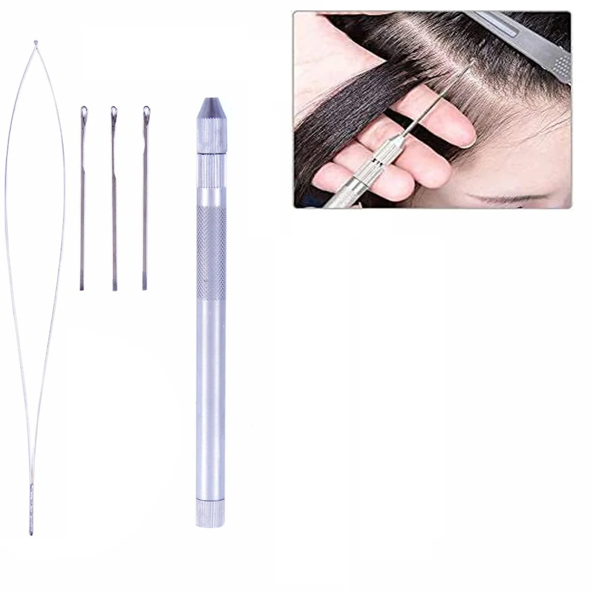 Pulling Loop Needle, Micro Rings Links Beads Needle Threader Wire Pulling Hook Hair Extension Tool 3pcs Pulling Looper + 1pcs