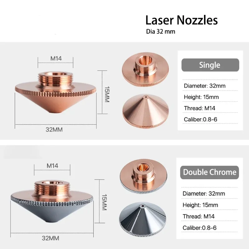 Fiber Laser Cutting Nozzle D32 M14 H15 Single Double Layer 1.2 1.5 2.5 3.0 4.0 Raytools Bodor Fiber Cutting Head Conusmables