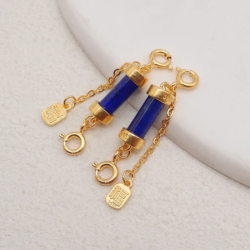 1Pair Silver Gold Plated Natural High Quality Lapis Lazuli Gemstone Earring Beads, Jewelry DIY Making Accessories