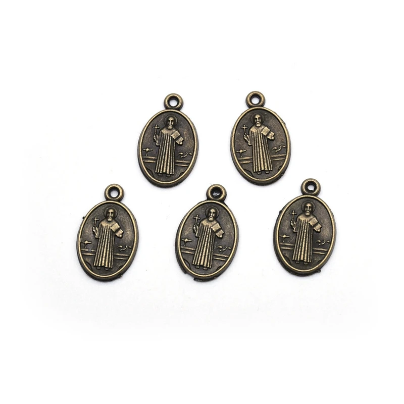 Antique Bronze St. Benedict Pendant Vintage Alloy Rosary Beads DIY Religious Accessories 10pcs/Pack