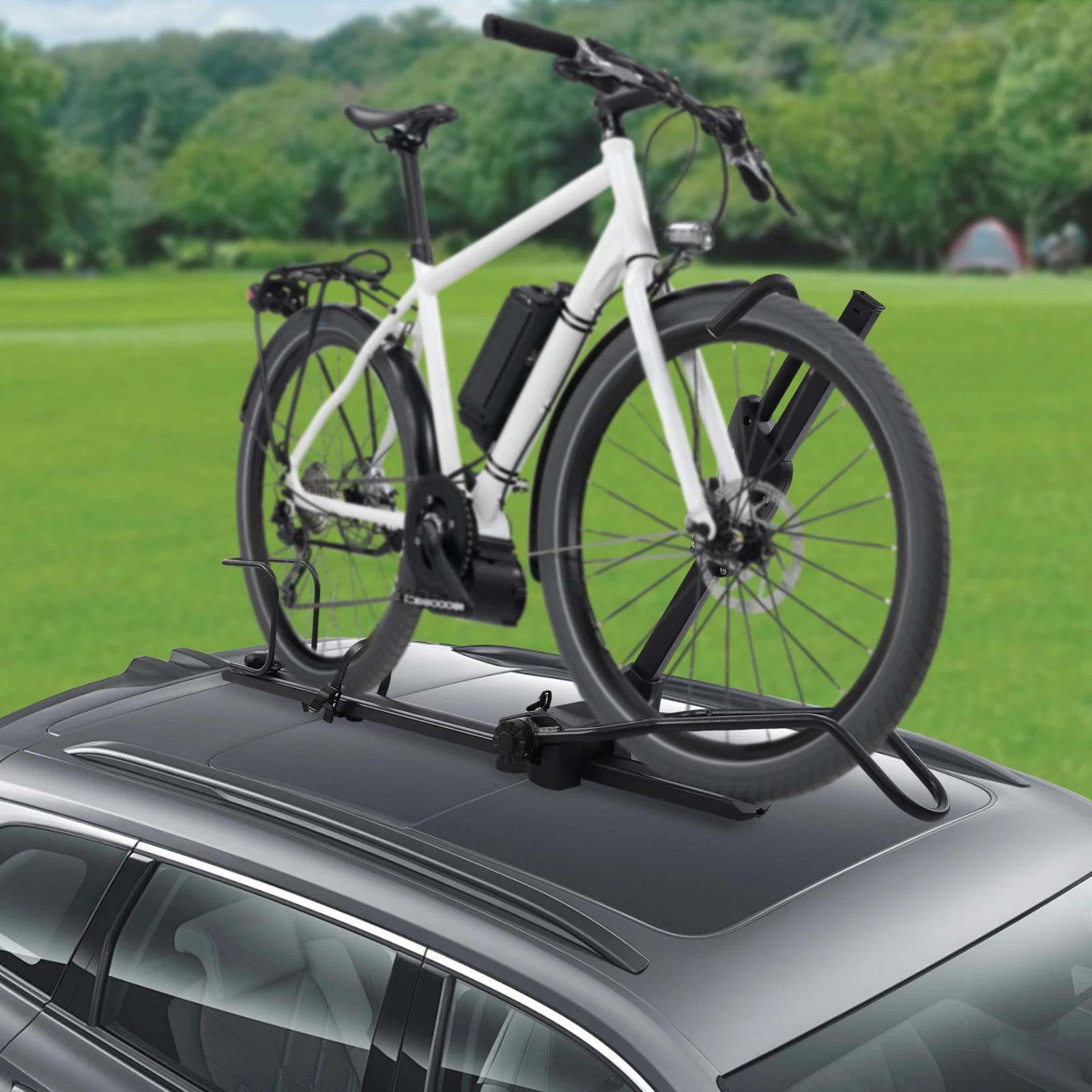 Roof-Top Bike Parking Rack Portable Quick Release Bike Block Mount Front Fork Car Roof Luggage Rack W/Double Anti-theft Lock