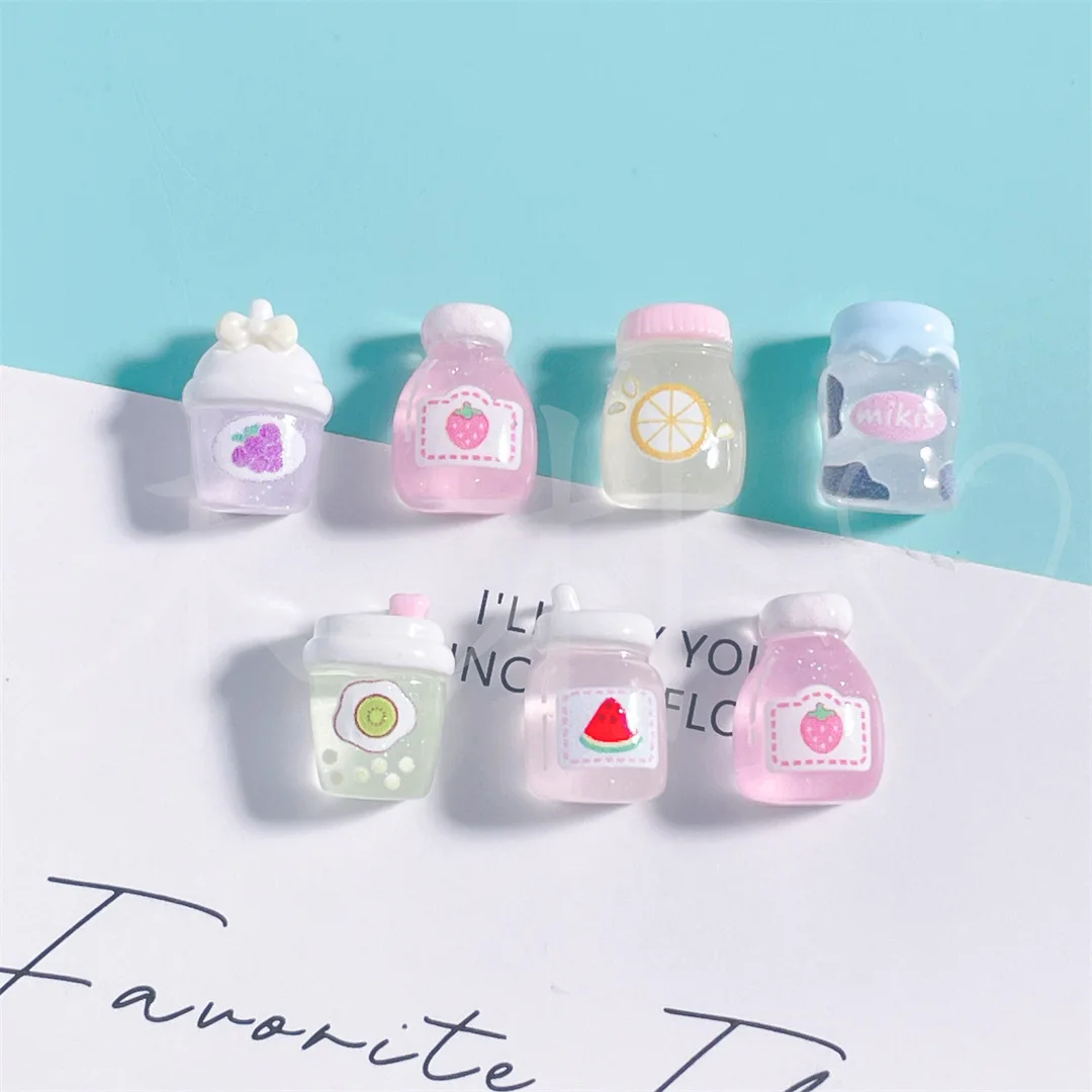 100pcs Cartoon mini transparent fine flash milk juice beverage resin jewelry accessories handmade Hairpin phone case decoration view 3