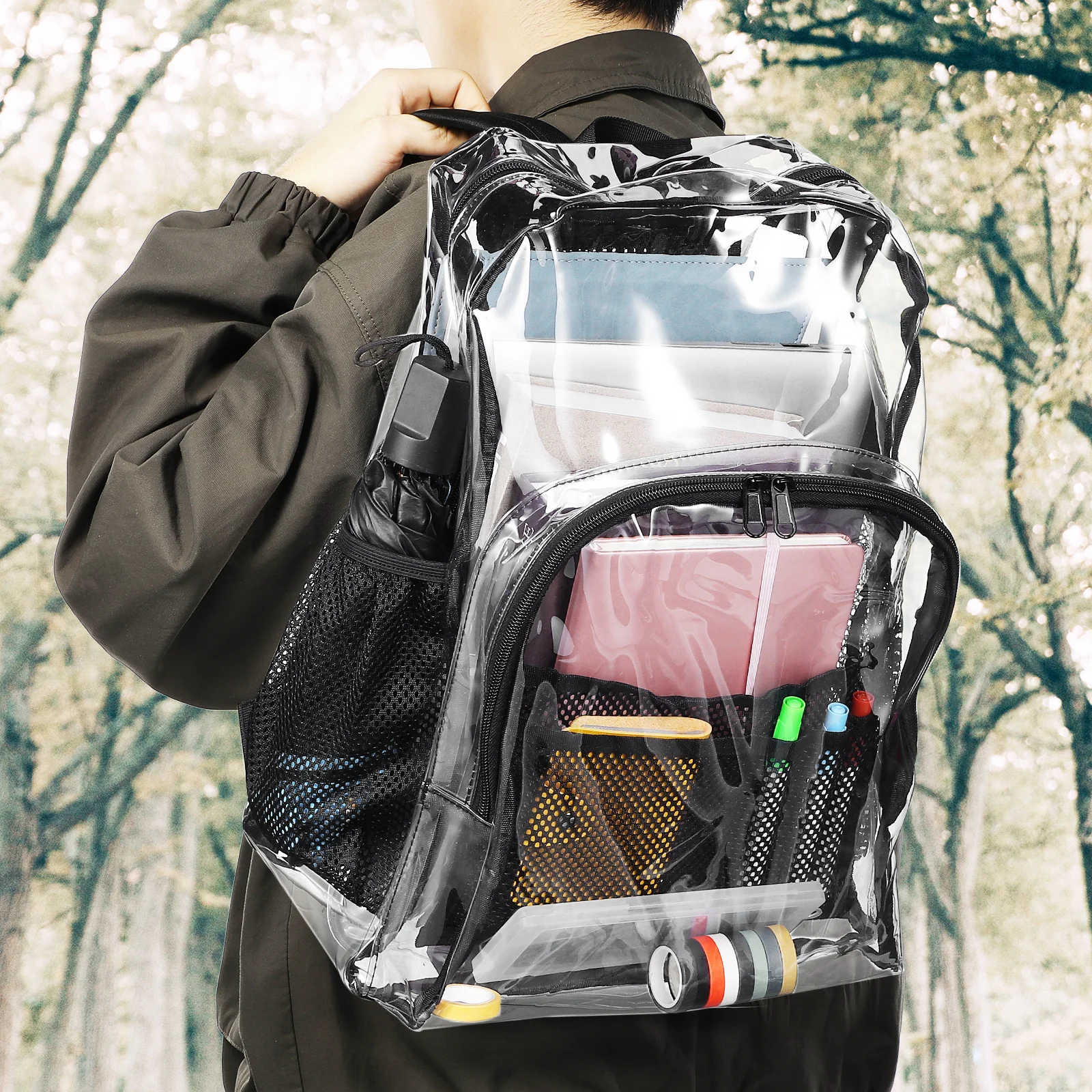 

Clear Backpack Heavy Duty PVC Material Large Capacity See Through Bag for School Stadium Events Gym Laptop Travel Book Work Kids