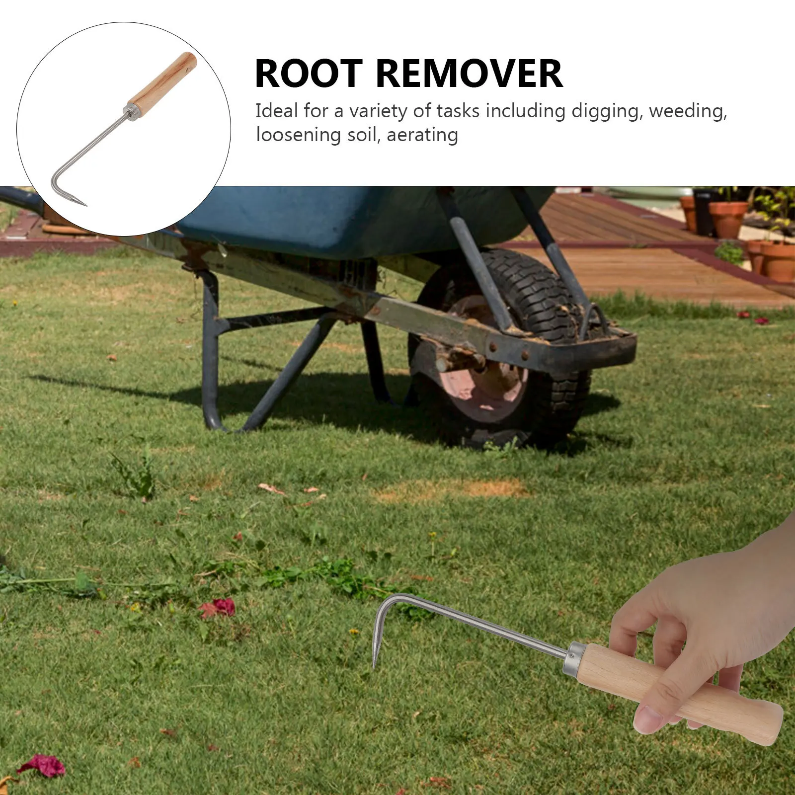 

Garden Tools Single-Claw Hook Manual Weeder Durable Root Remover Khaki Wood Cultivator For Digging Weeding Soil Aeration