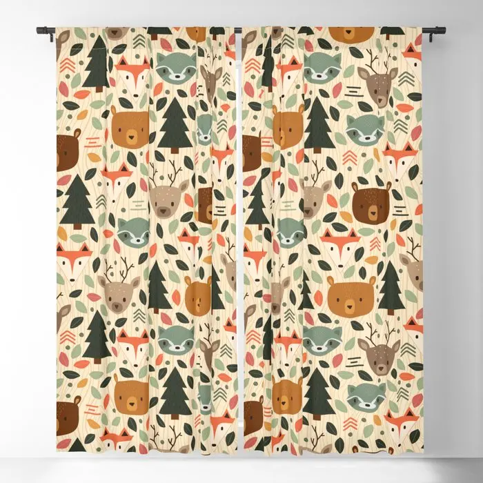 Woodland Creatures Blackout Curtains 3D Print Window Curtains For Bedroom Living Room Decor Window Treatments