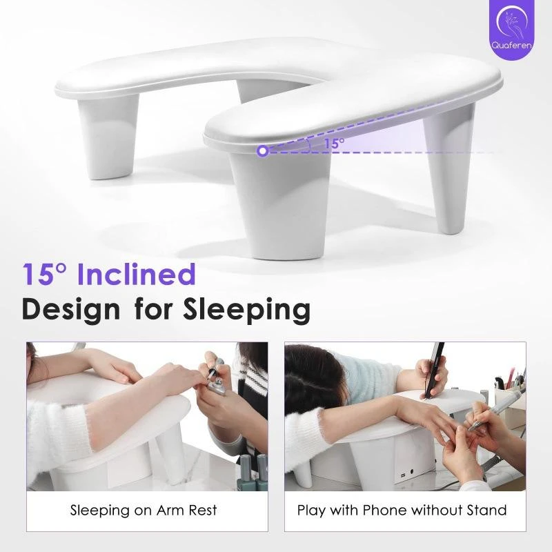 Professional U-Shape Nail Arm Rest for Manicure Premium PU Leather Hand Cushion with Removable Stand Fits UV LED Lamp Space Save