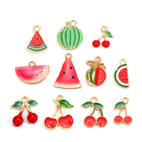Peixin 10Pcs Gold Plated Enamel Cherry Apple Watermelon DIY Charms Women Fruit Grape Necklace Pendants Lemon Stawberry Jewelry