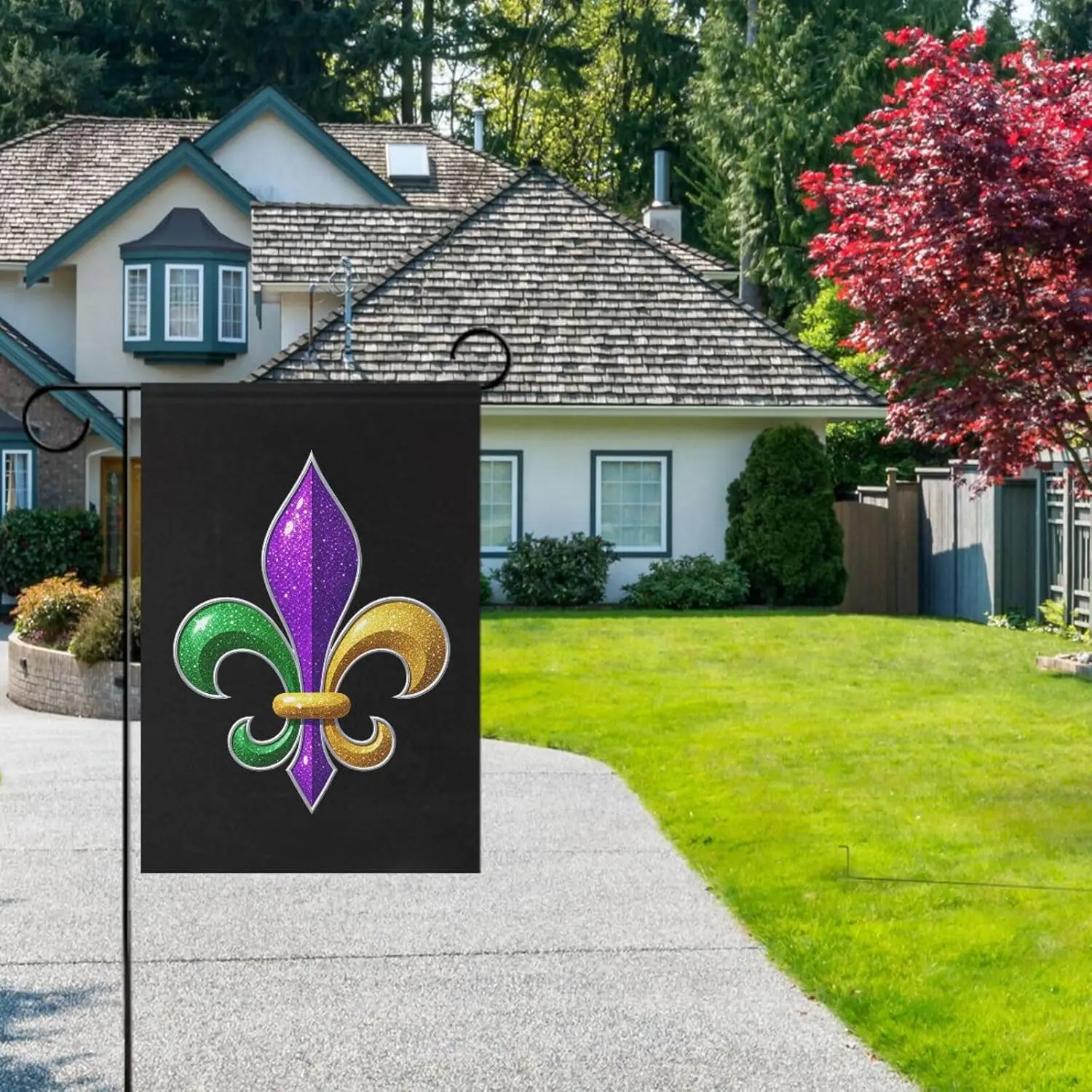 Mardi Gras House Flag 28x40 Double Sided, Glitter Fleur De Lis Mardi Gras Garden Flags, Fleur de Lis Outdoor Flag Banner, Ne WZZ