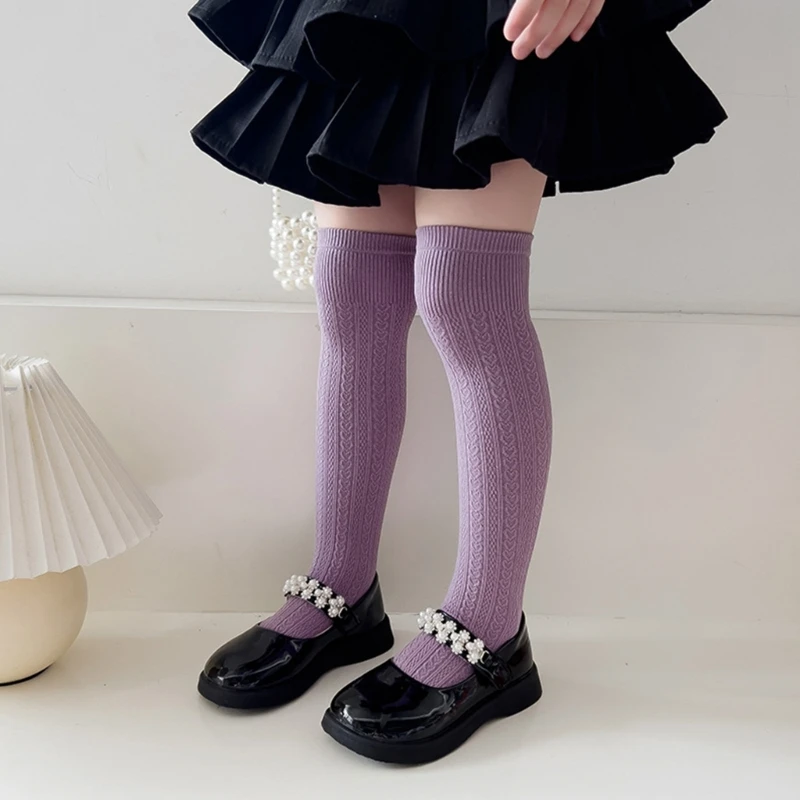 1 Pair Cotton Stockings Kids Over the Knee Socks for School Daily Comfortable and Warm Girls Knee High Socks Solid Color