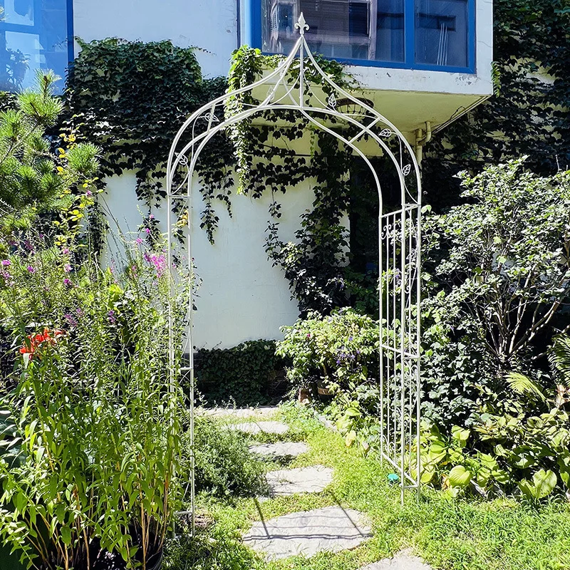 

Floor Standing Vintage Wrought Iron Arch Flower Stand Outdoor Garden Courtyard Clematis Climbing Rattan Plant Climbing Grape