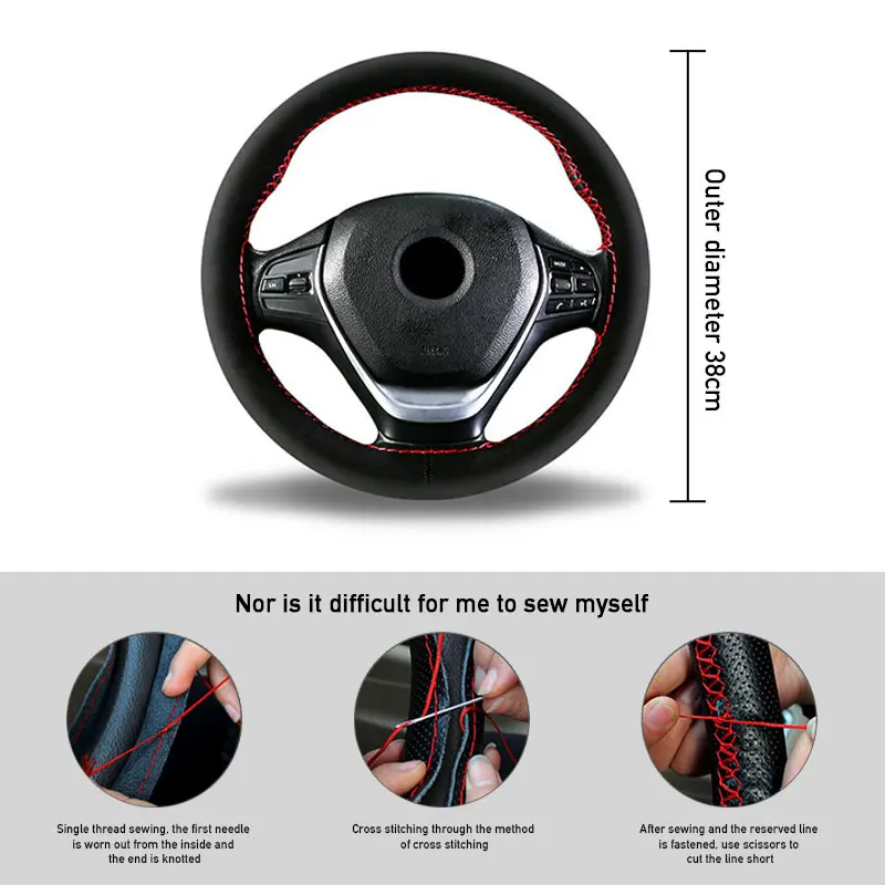 SEAMETAL Thermal Suede Steering Wheel Cover Full-Wrapped Braid Car Steer Wheel Cover Anti-Slip Breathable Universal for 37-39cm