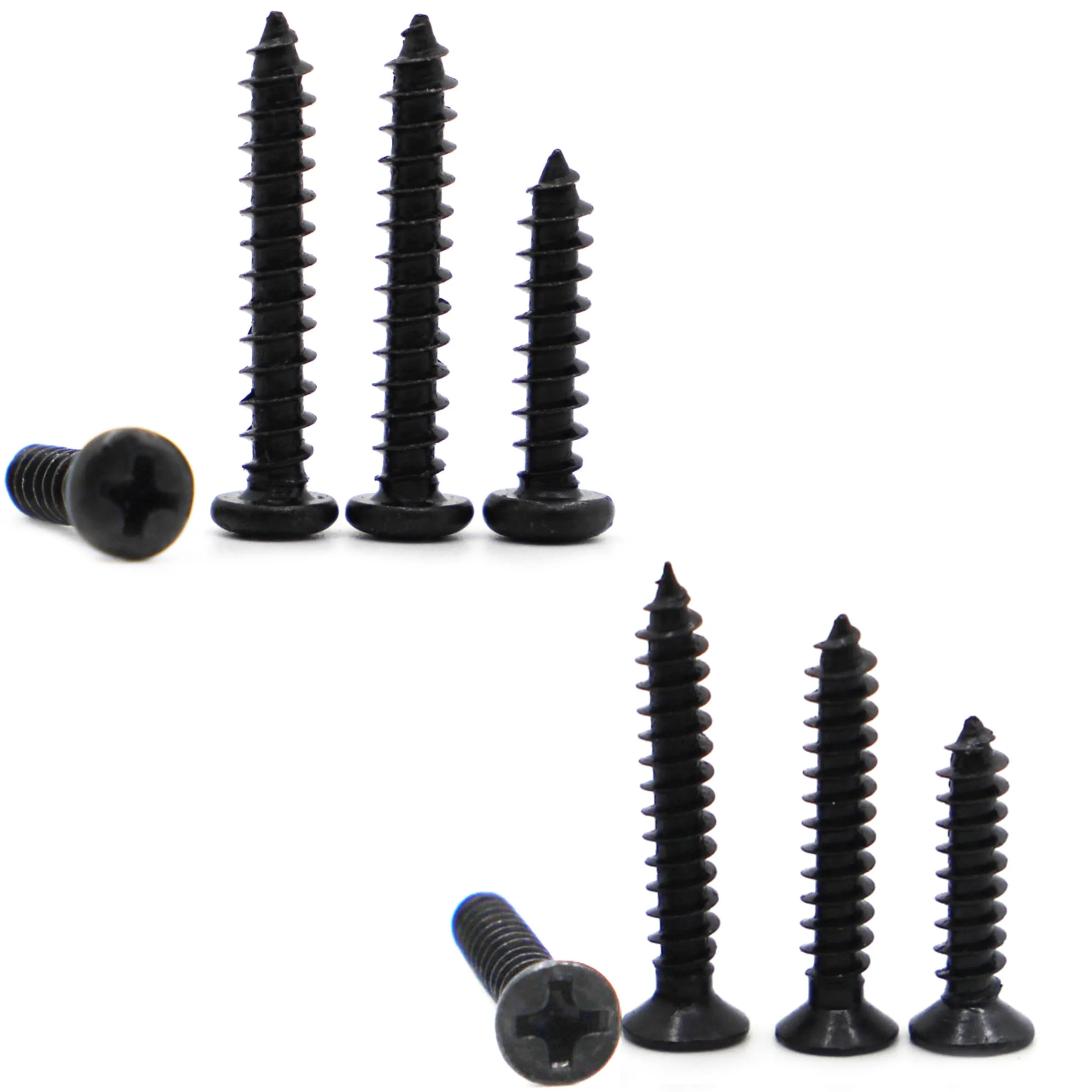 M1 M1.2 M1.4 M1.7 M2 M2.6 M3 M3.5 M4 Black Steel Small Phillips Flat Countersunk Cross Round Pan Head Self-tapping Wood Screw