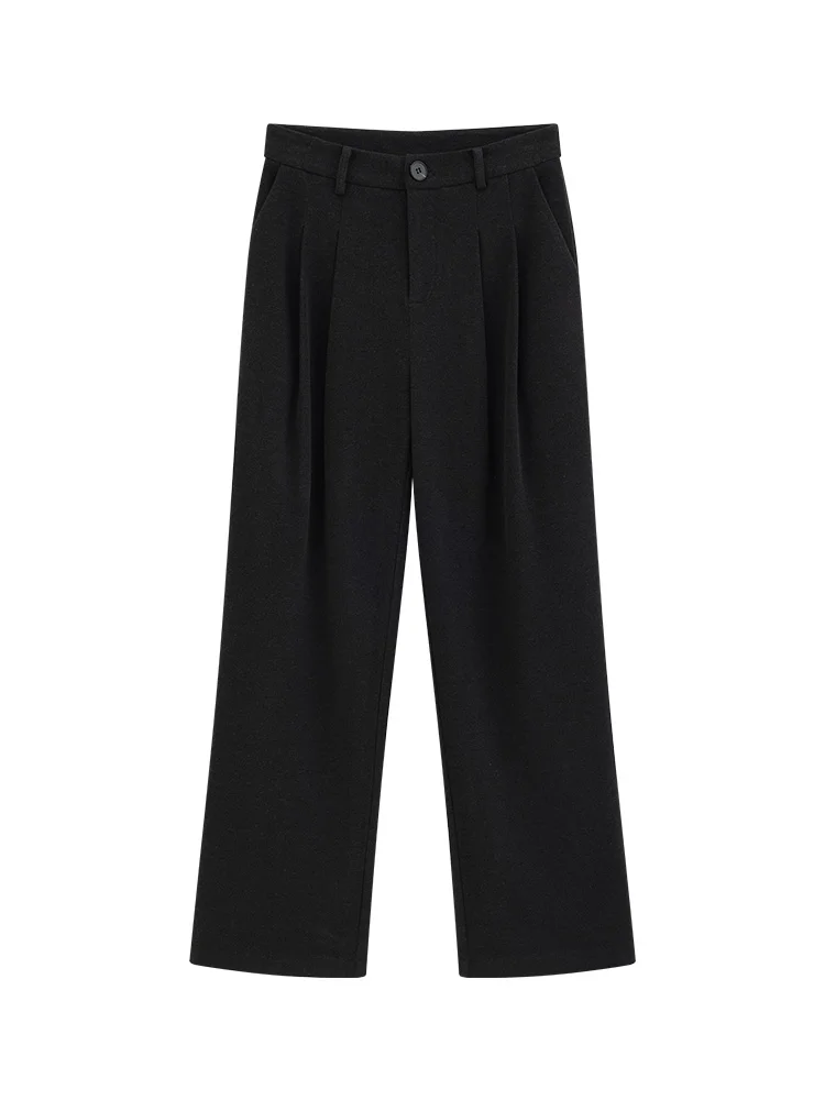 Inverno lã-como calças de perna larga feminina cintura alta engrossar preto calças retas emagrecimento quente casual longo até o chão bottoms
